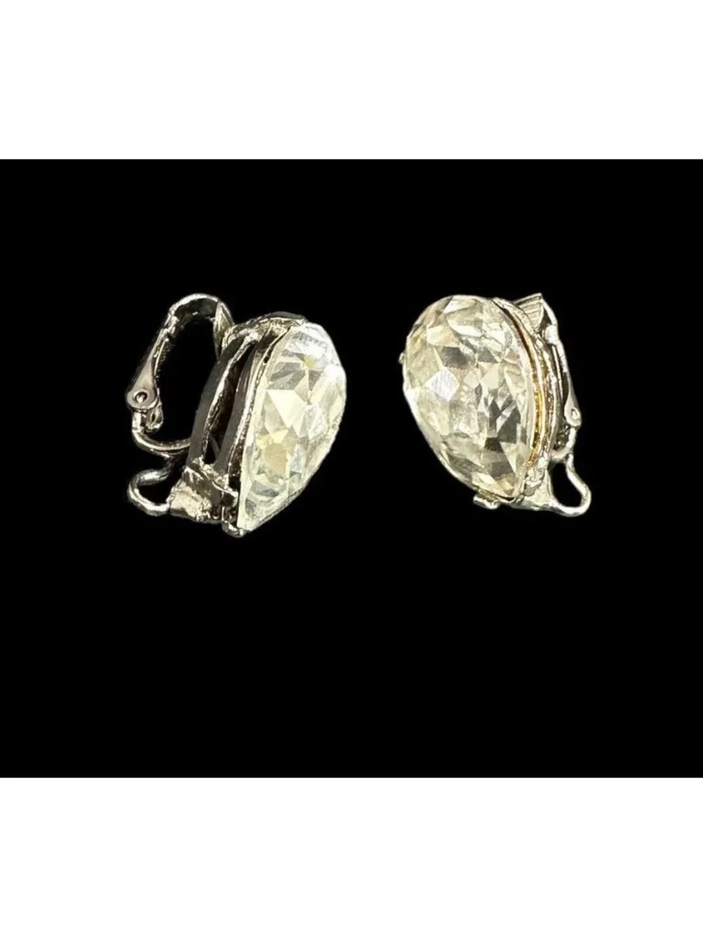 Kenneth Jay Lane Crystal Earrings Teardrop Silver Tone Clip On Vintage - Picture 5 of 6